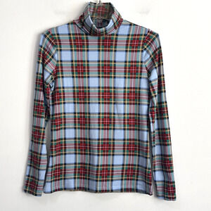 Lands End Shaped Fit Womens Turtleneck XS‎ Long Sleeve Plaid Tee Thin Holiday